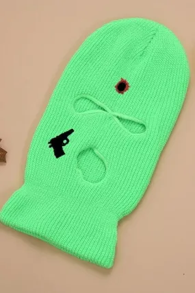 Green Gun And Bullet Hole 3 Hole Ski Mask