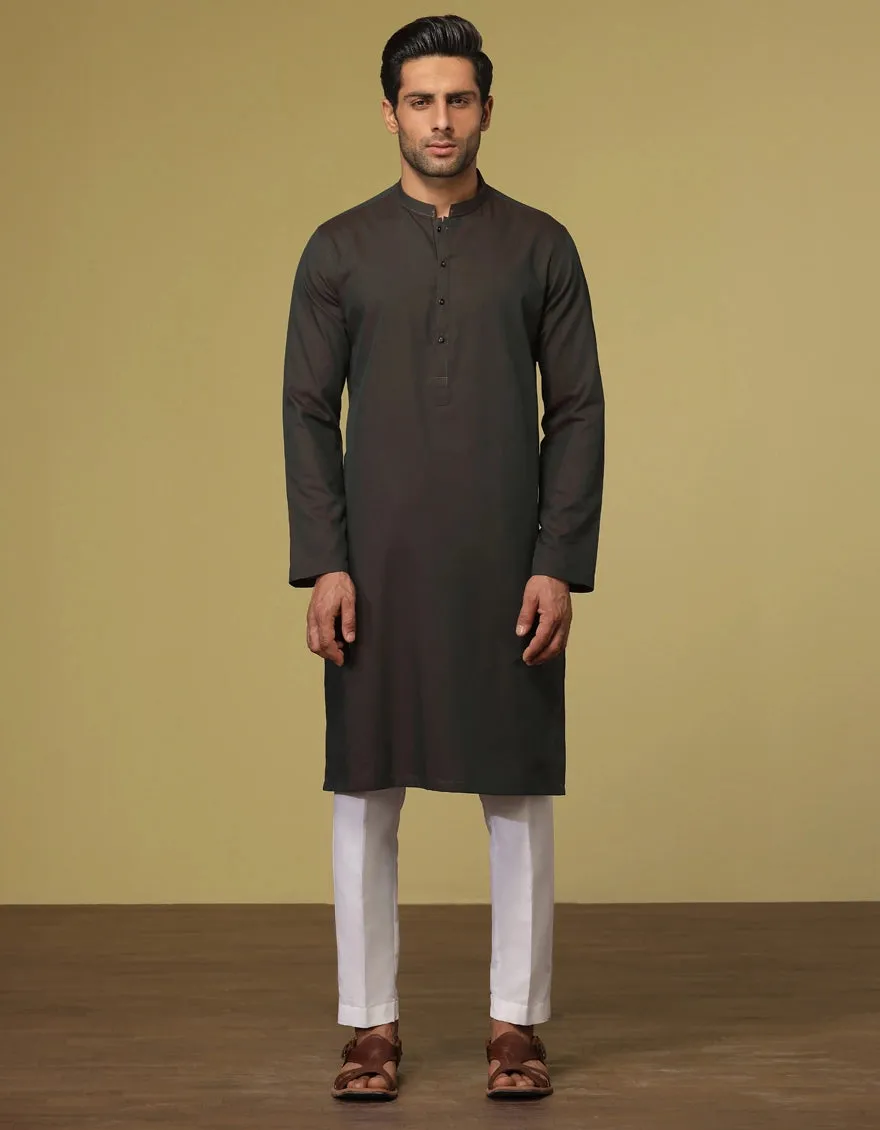 J. Mens Two-Tone Green Blended Casual Plain 2-Piece Kurta   Trouser