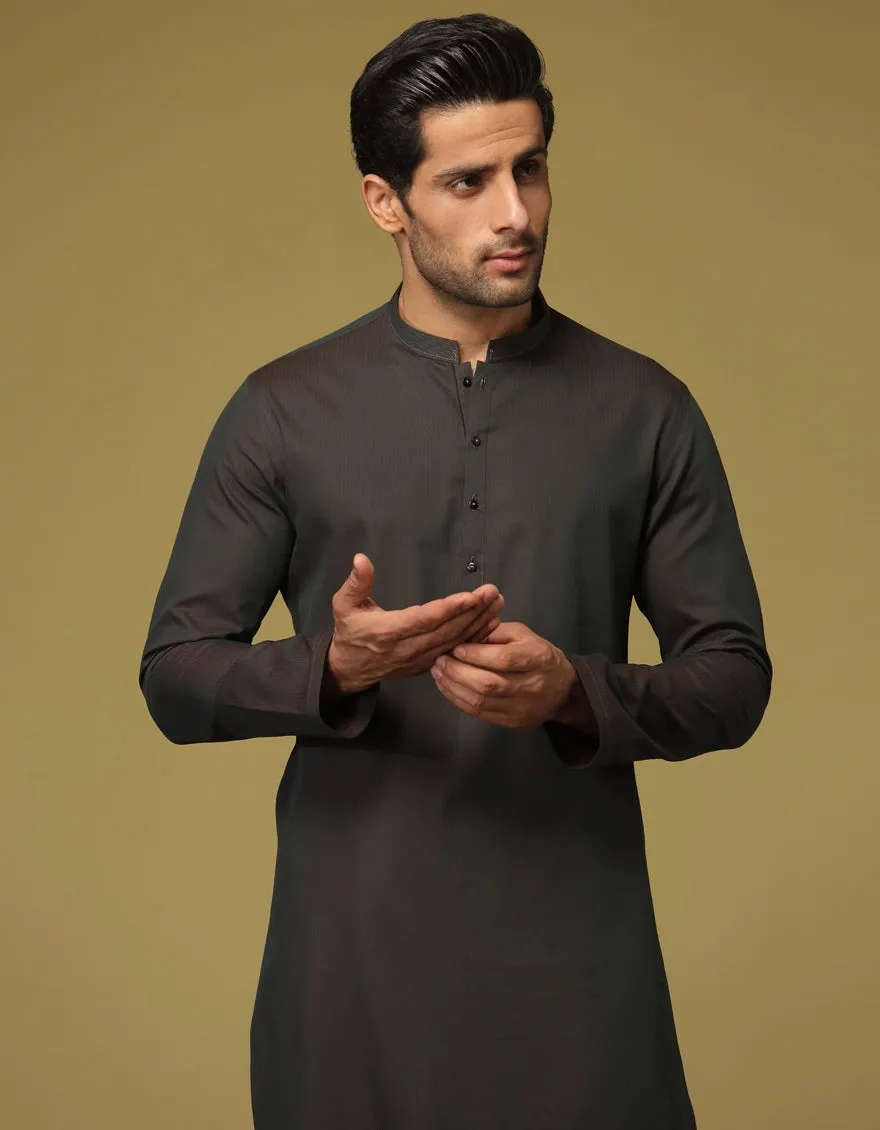 J. Mens Two-Tone Green Blended Casual Plain 2-Piece Kurta   Trouser