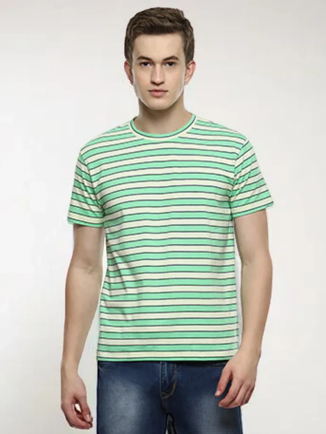 Lime Men's Green Stripes T-shirt