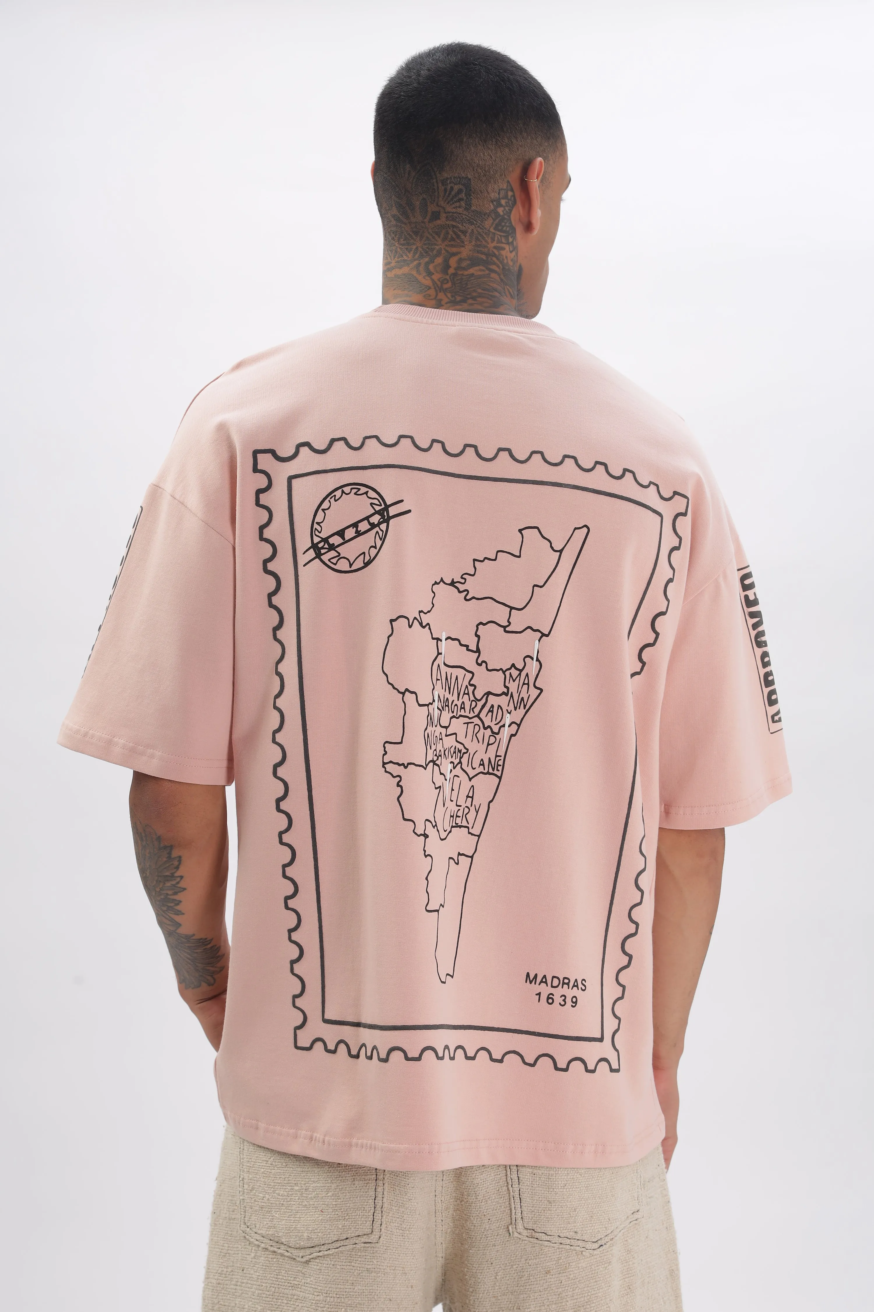 Madras Unisex Pink Drop-Shoulder T-Shirt