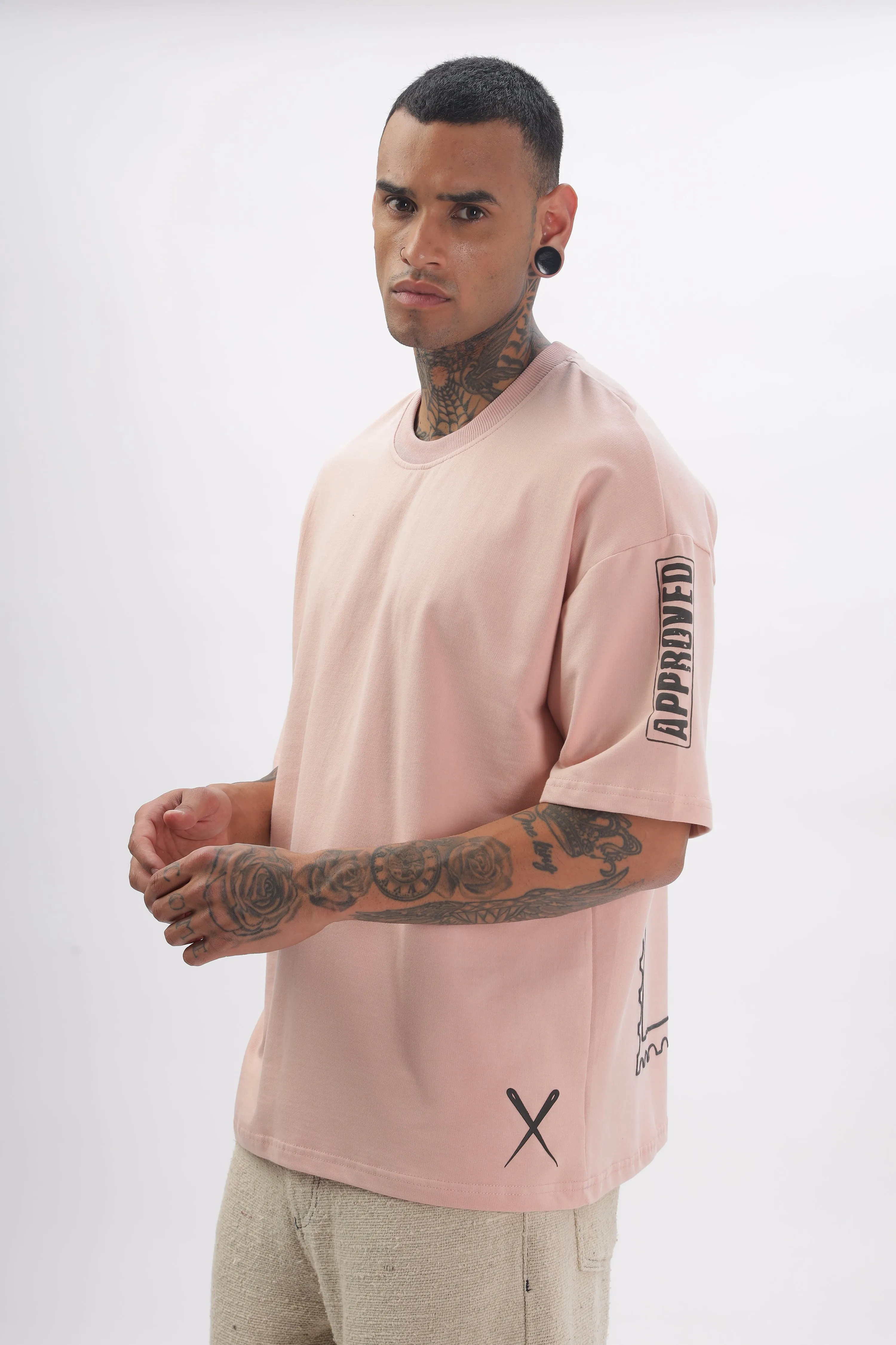 Madras Unisex Pink Drop-Shoulder T-Shirt