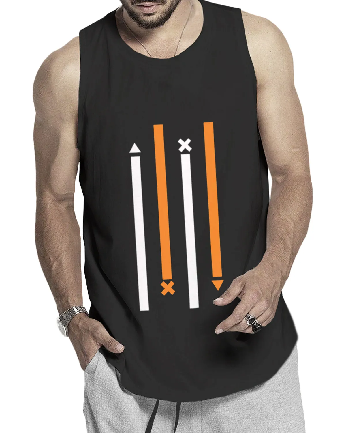 Men Black Lines Printed Vest