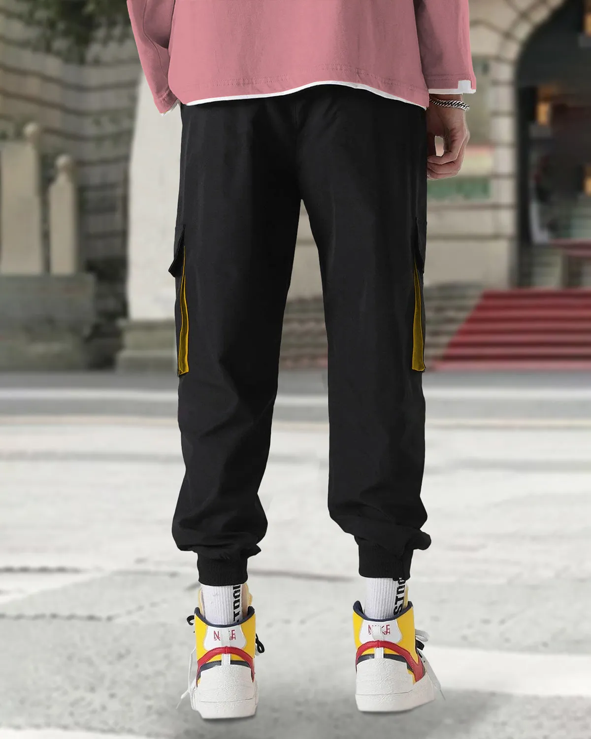 Men Black Yellow Cargo Jogger