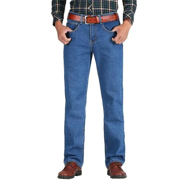 Men Cotton Straight Classic Jeans Denim Pants