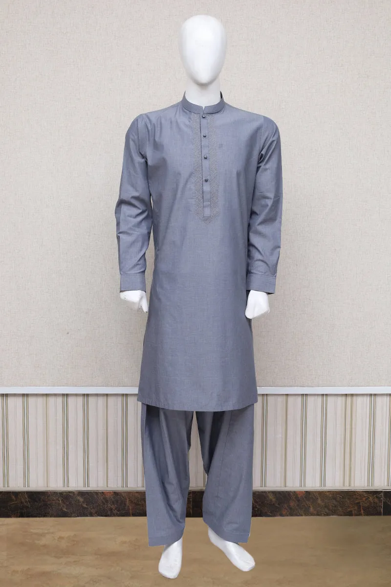 Men Embroidered Shalwar Kameez Chambray