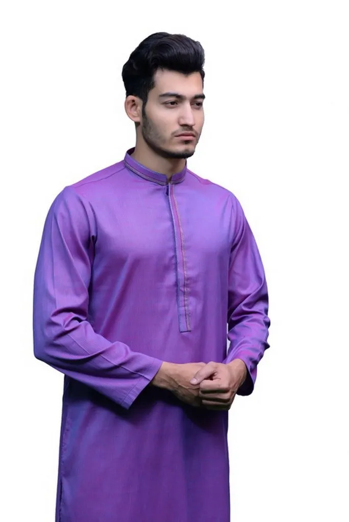 Men Embroidery Design Kurta Purple