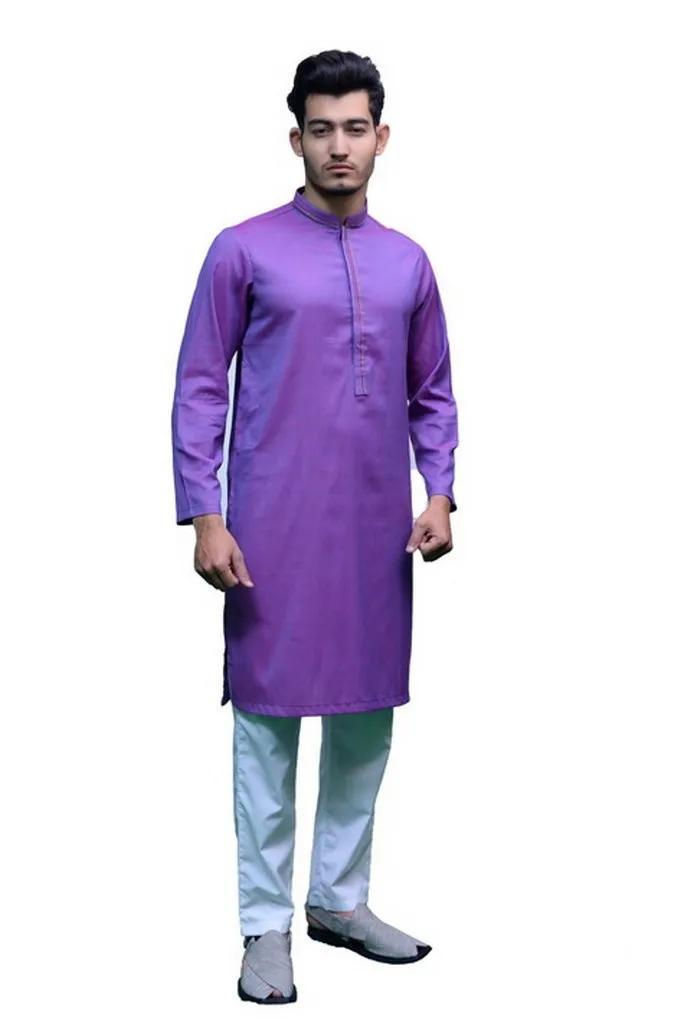 Men Embroidery Design Kurta Purple