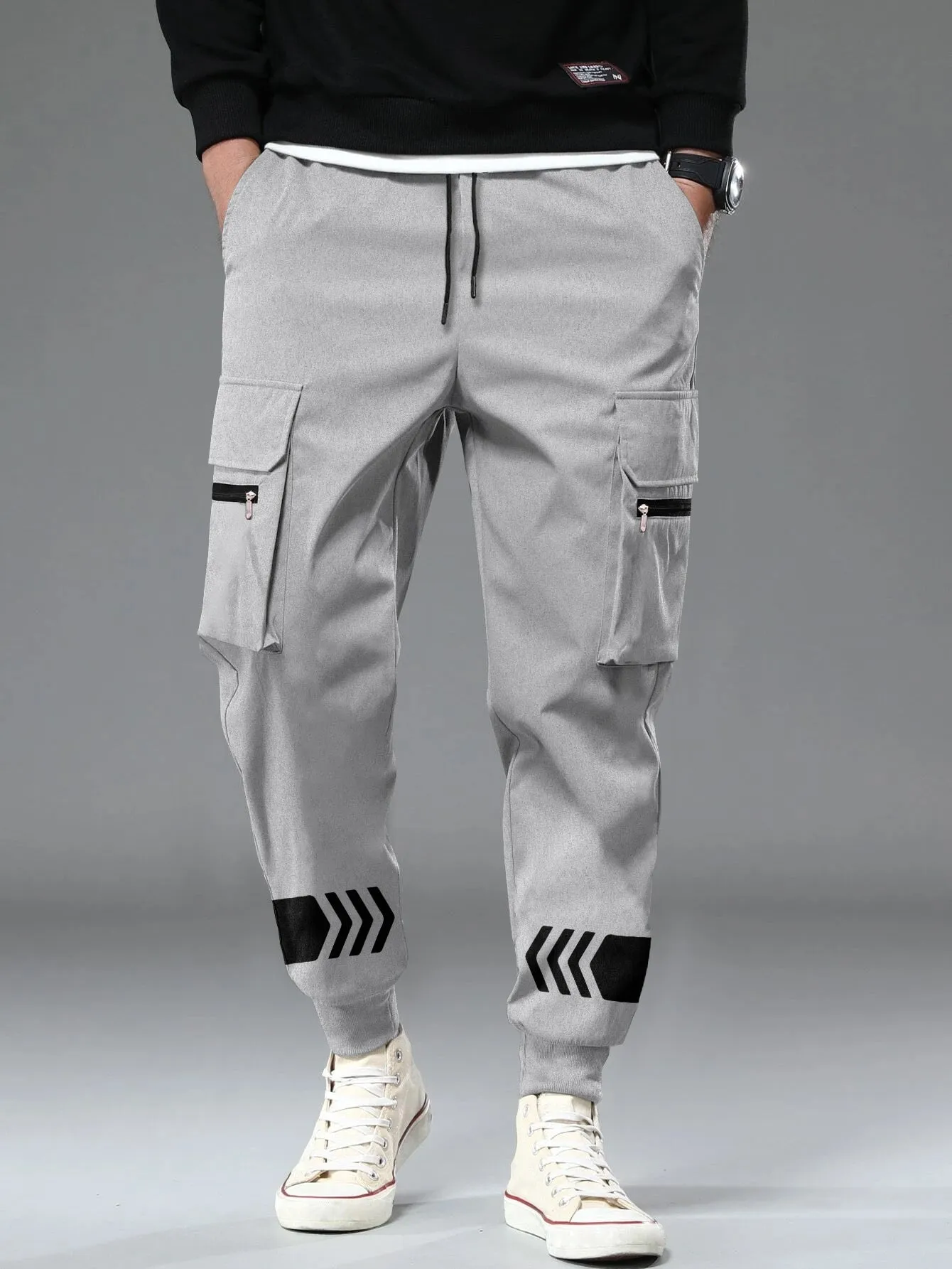 Men Grey Printed Cargo Jogger