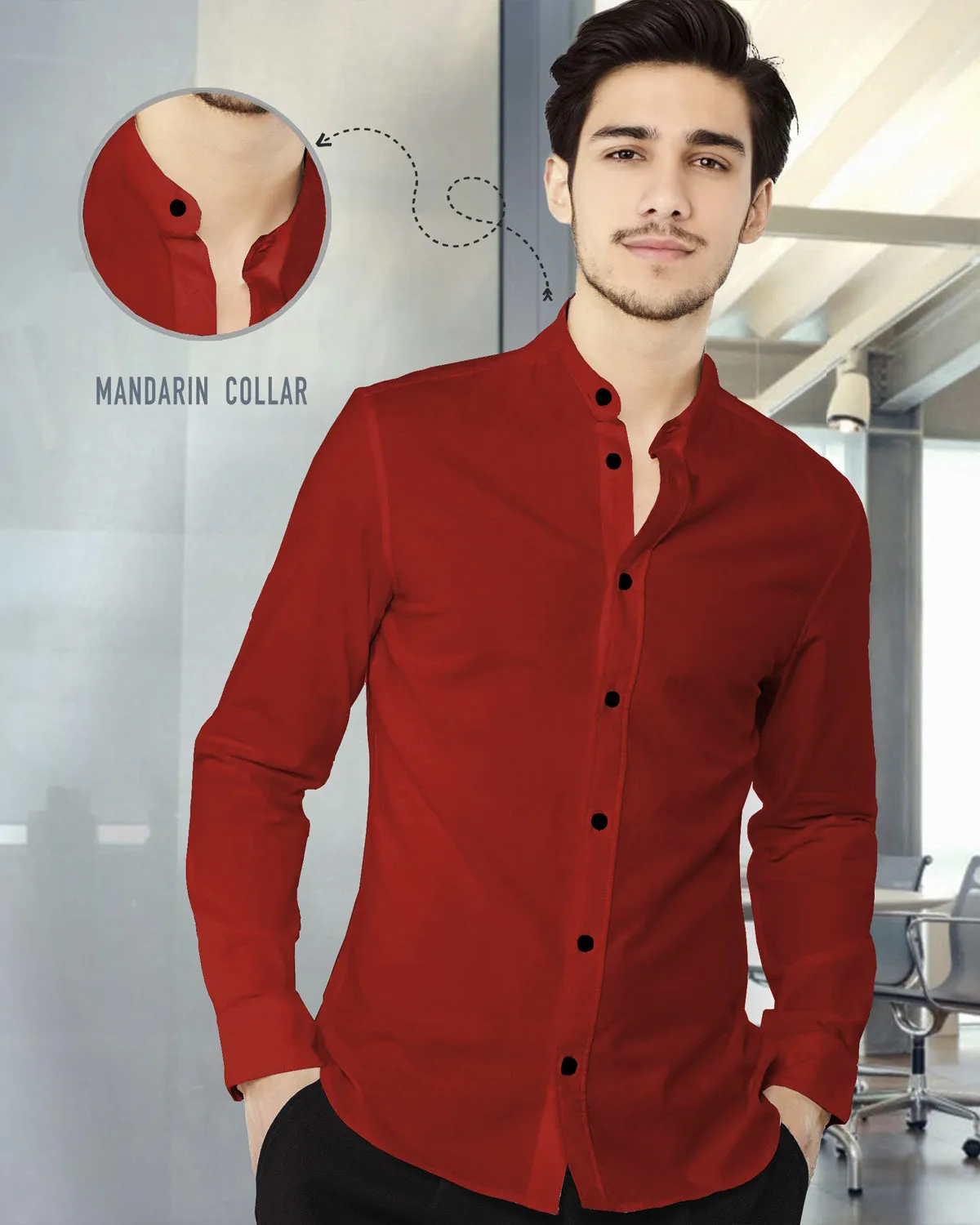 MEN PLAIN RED FULL HAND SHIRT