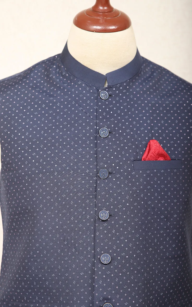 Men Premium Printed Waistcoat Navy