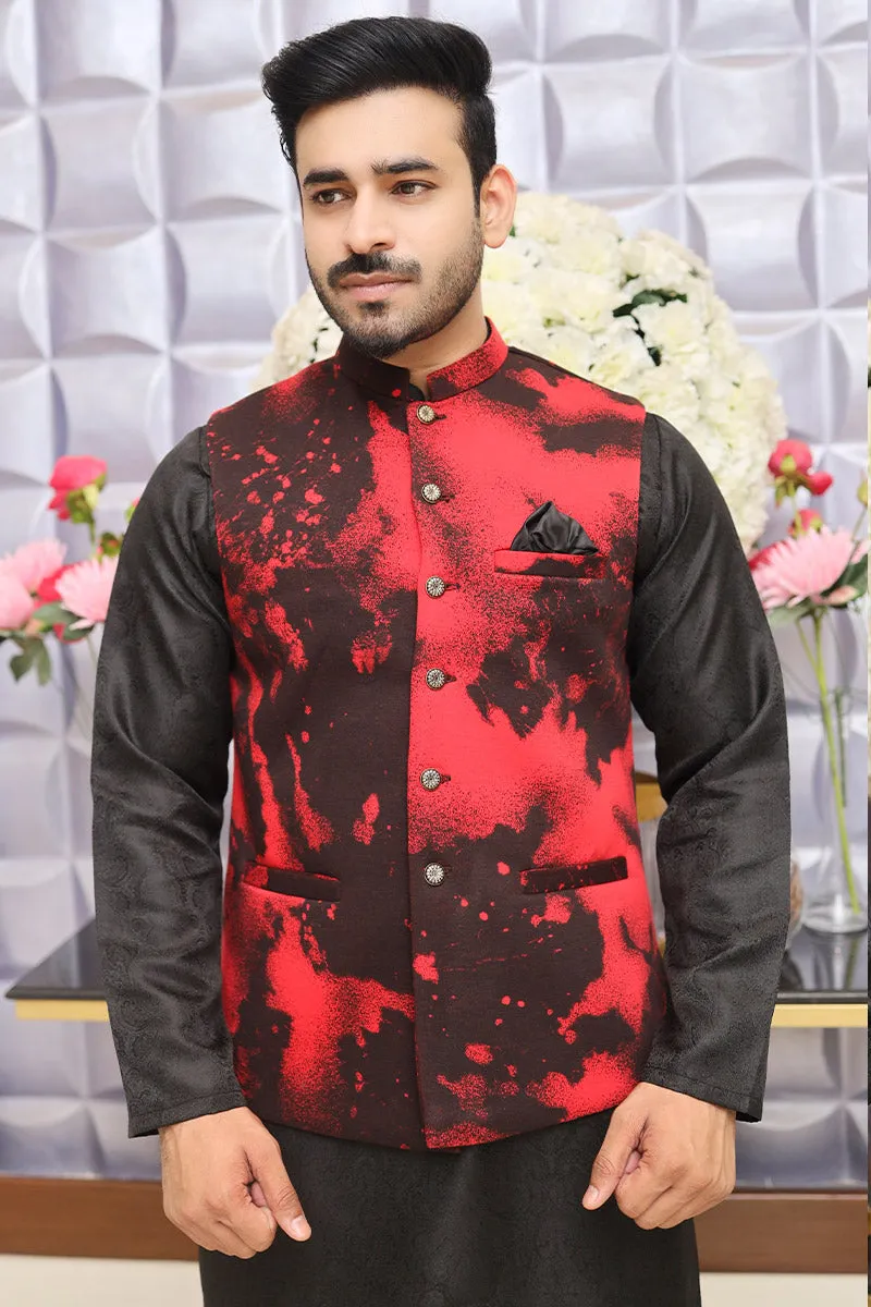 Men Premium Printed Waistcoat Red