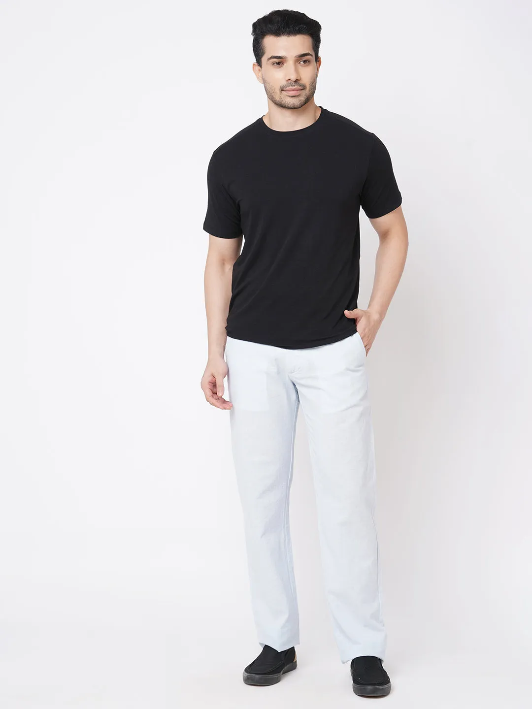 Men's Black Cotton Bamboo Elastane Regular Fit Tshirt