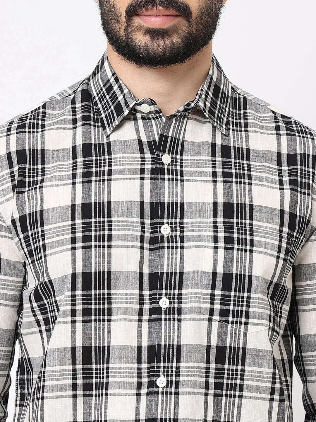 Men's Black Cotton Regular Fit Checked Shirt