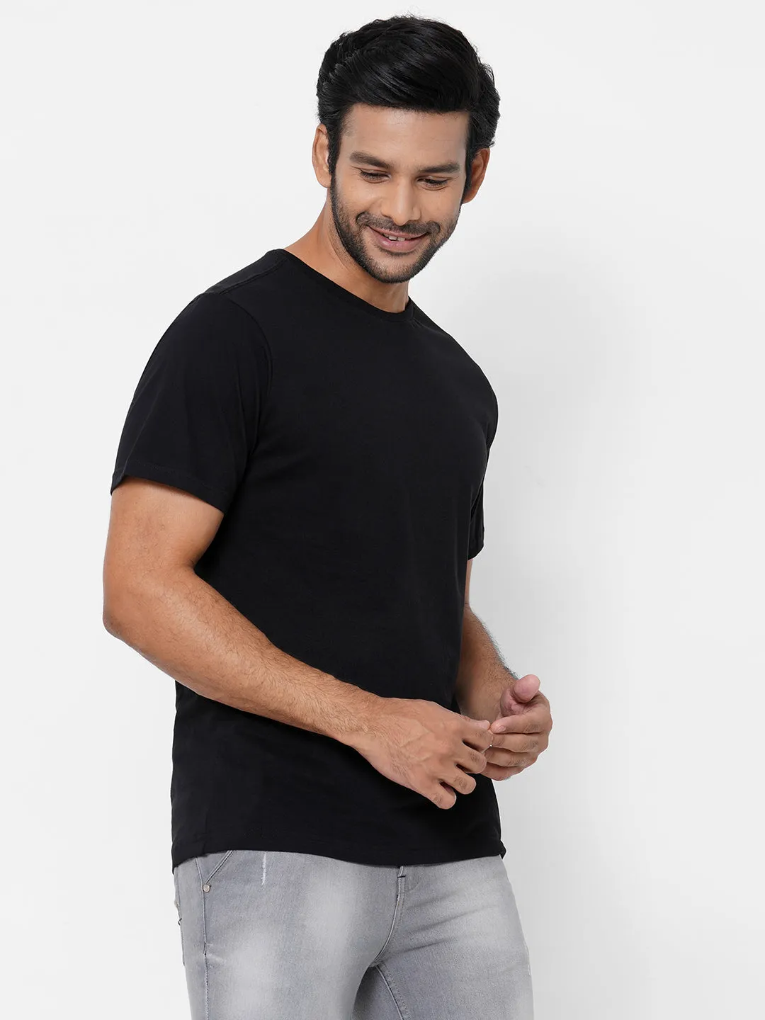 Men's Black Cotton Regular Fit Tshirt