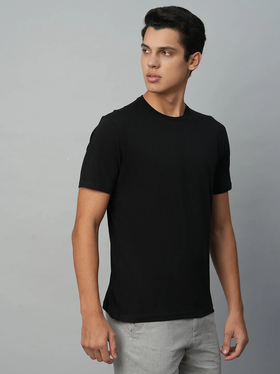 Men's Black Cotton Regular Fit Tshirt