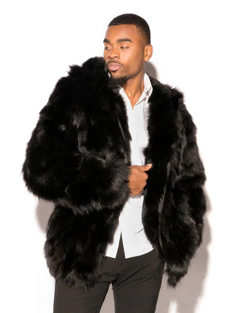 Men's Black Fox Fur Bomber Jacket