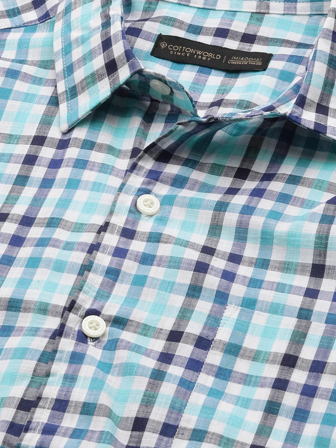 Men's Blue Cotton Regular Fit Checked Shirt