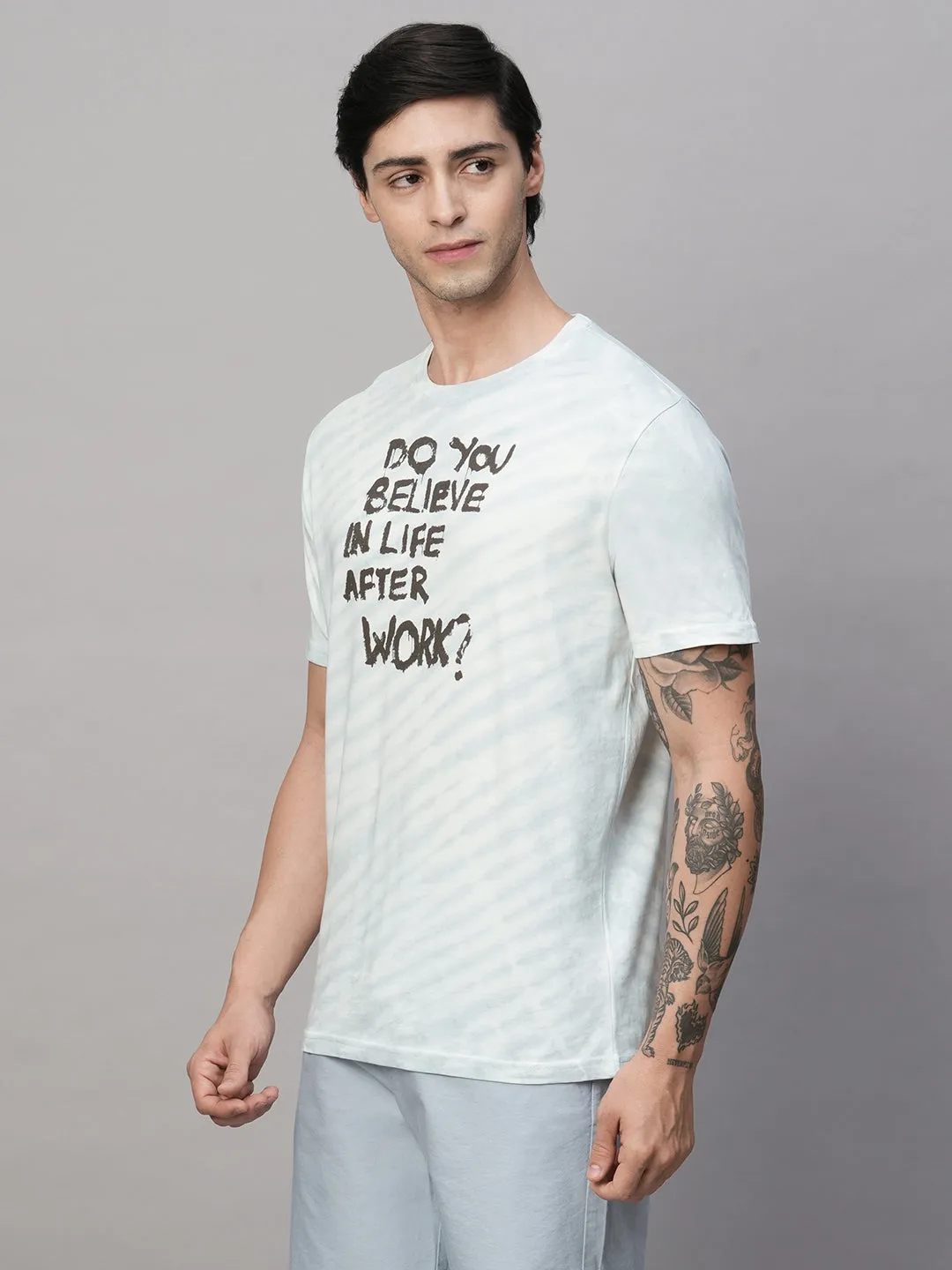 Men's Blue Cotton Regular Fit Tshirt