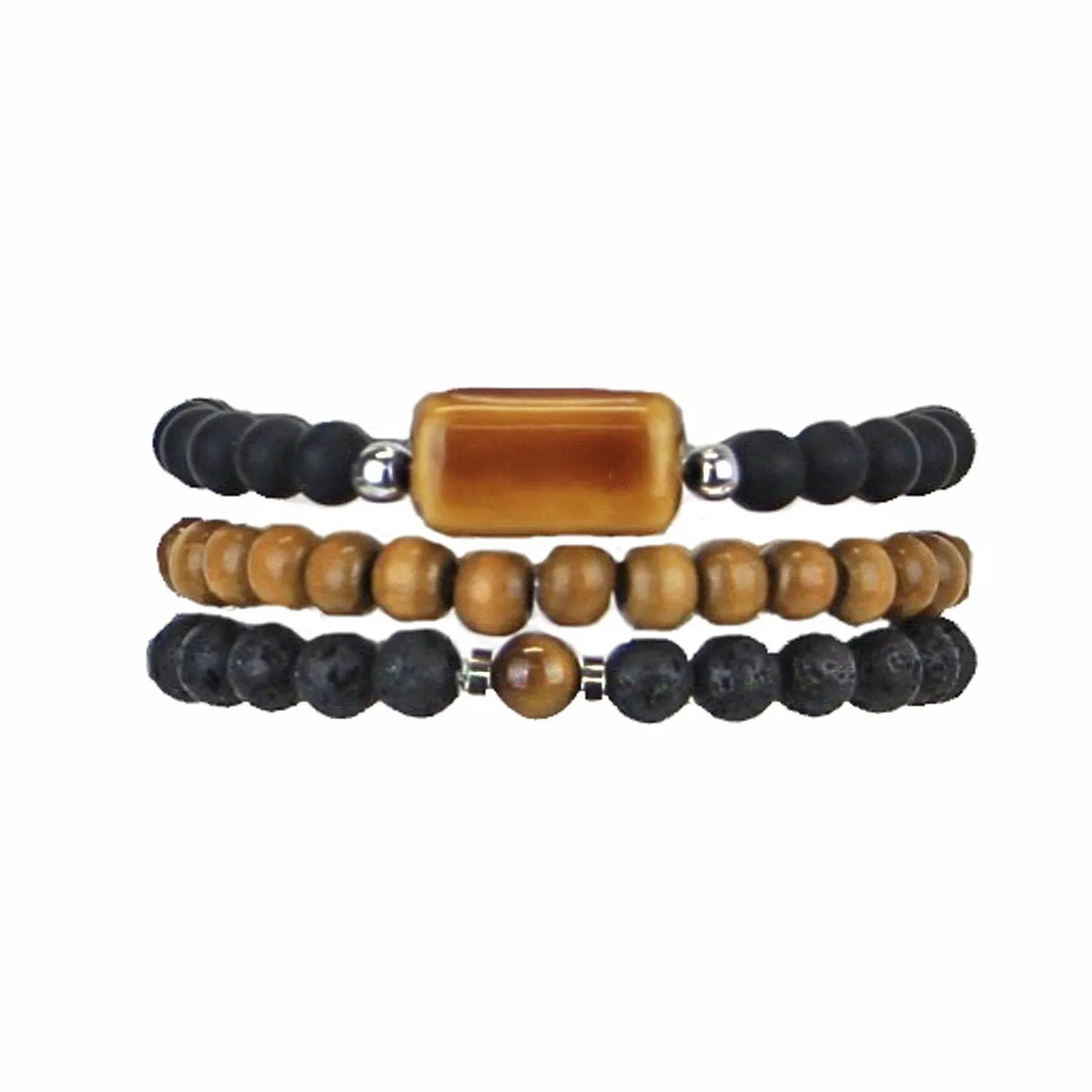 Men's Bracelets Set of 3 Beaded Stretch Bracelets