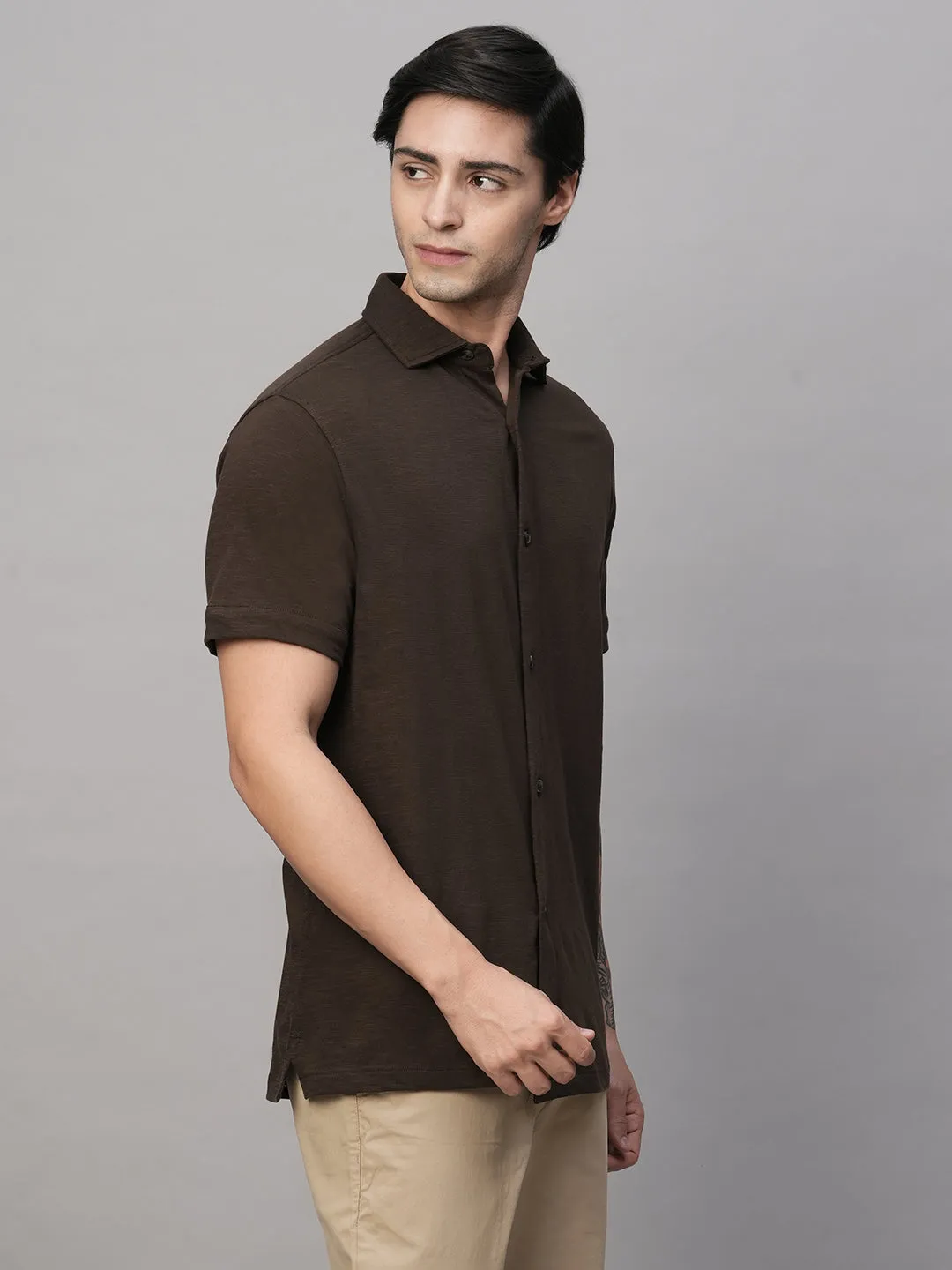 Men's Brown Cotton Regular Fit Tshirts