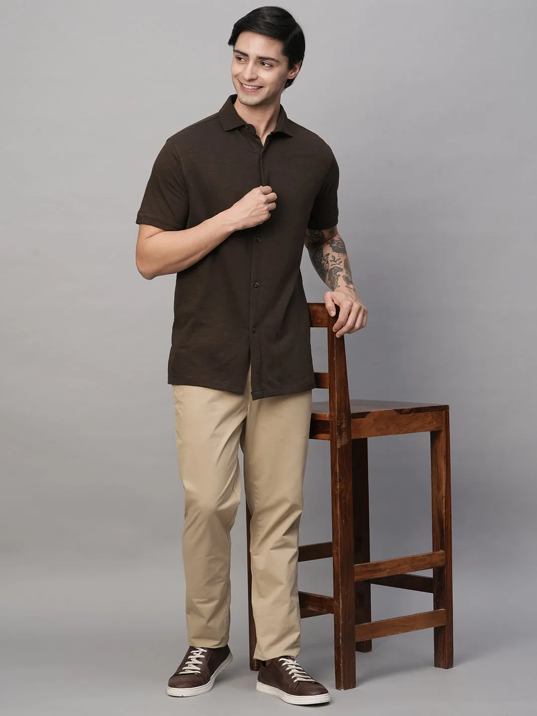 Men's Brown Cotton Regular Fit Tshirts