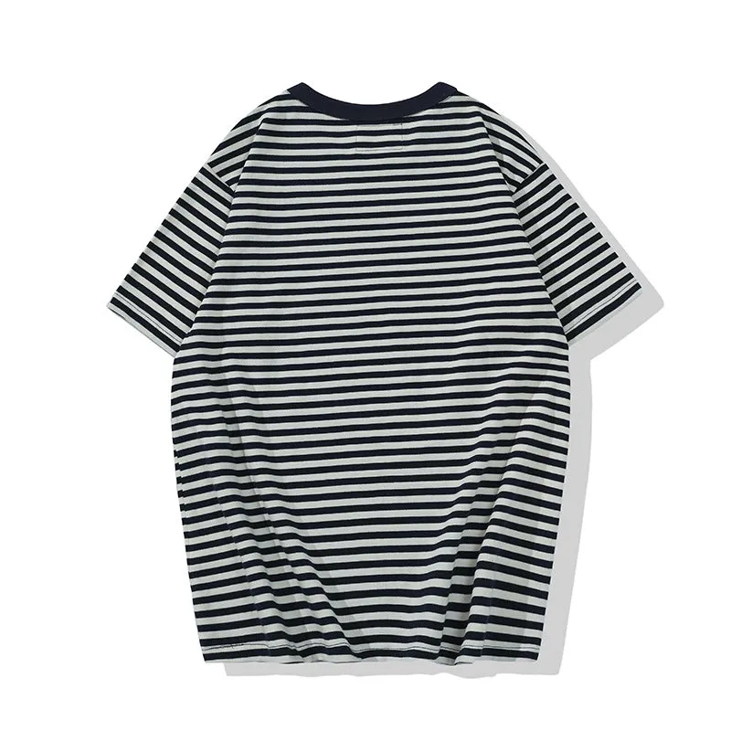 Men's Casual Vintage Pinstripe Breton Top Short Sleeve T-Shirt