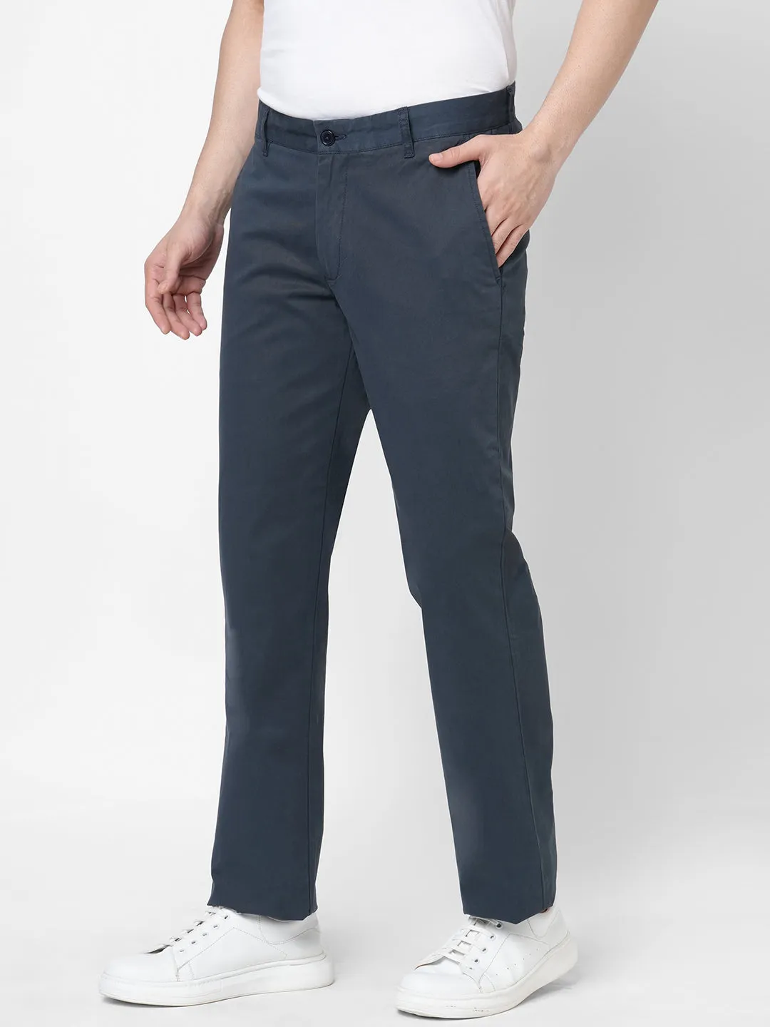 Men's Cotton Lycra Navy Regular Fit Pant