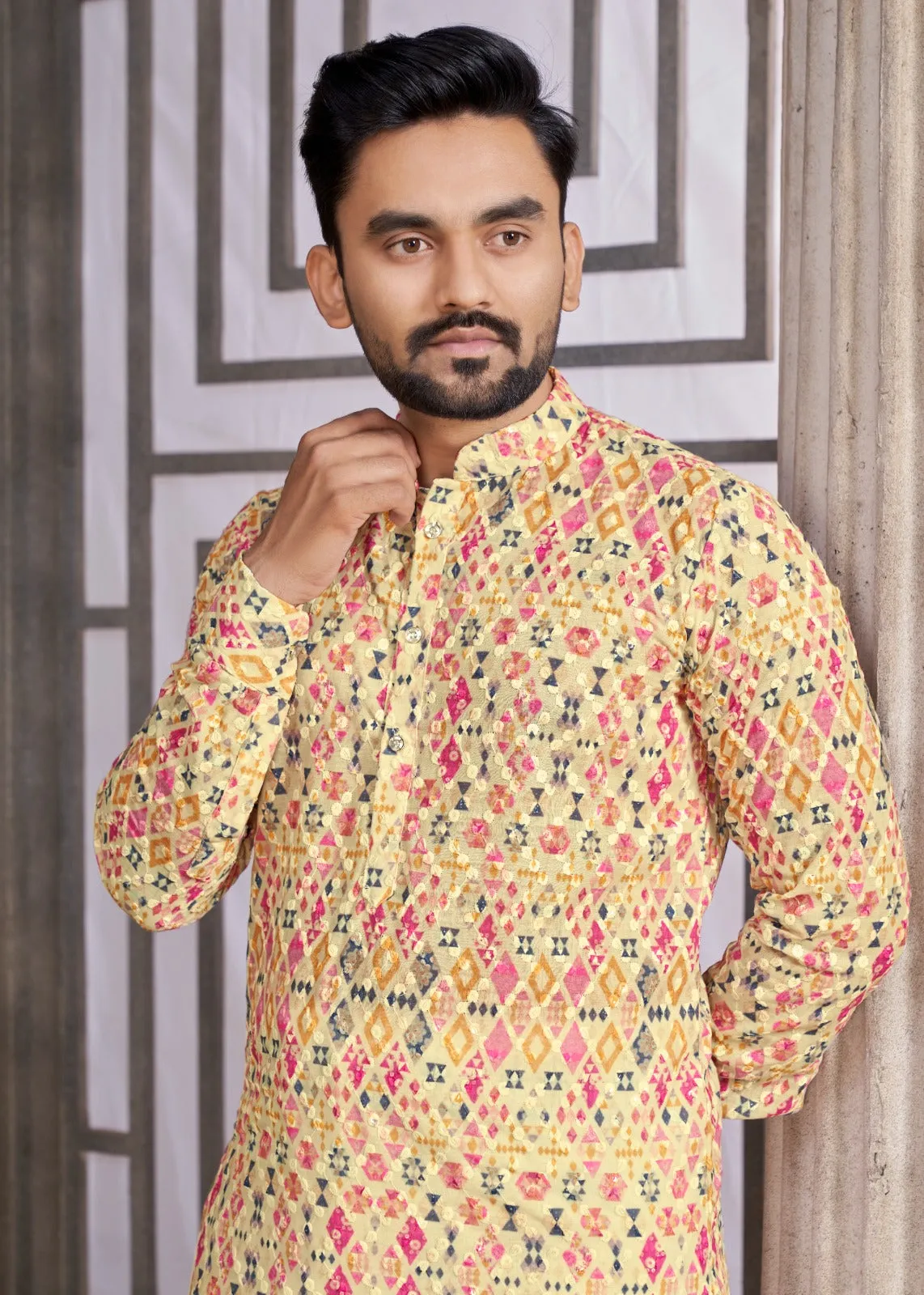 Men's Cotton Schiffli Kurta with Payjama