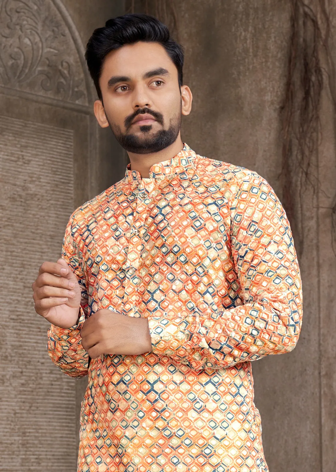 Men's Cotton Schiffli Kurta with Payjama