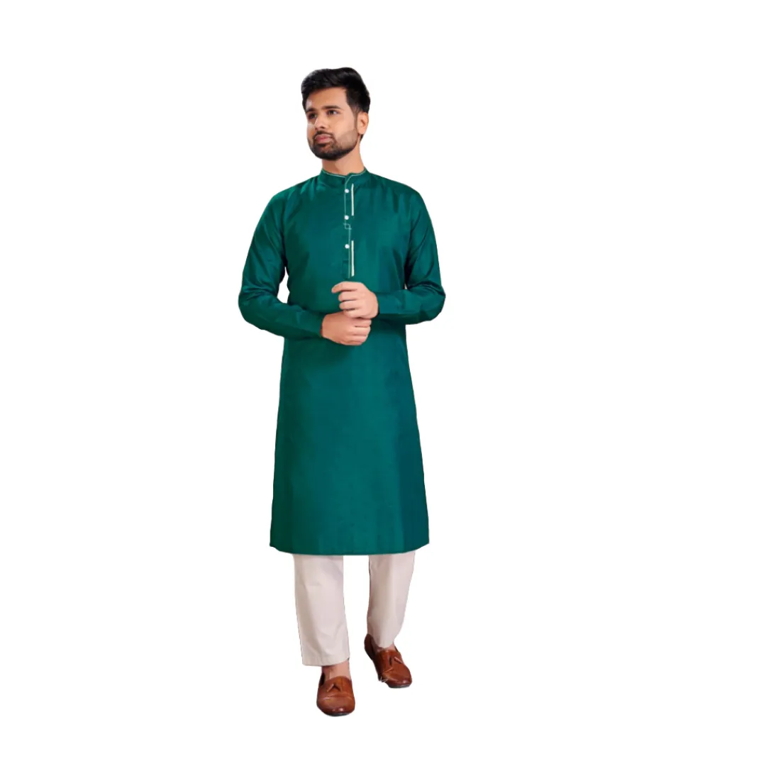 Men's Cotton Silk Plain Long Kurta Pajama