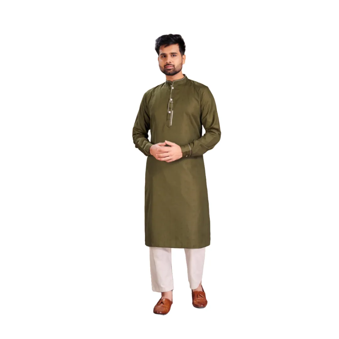 Men's Cotton Silk Plain Long Kurta Pajama