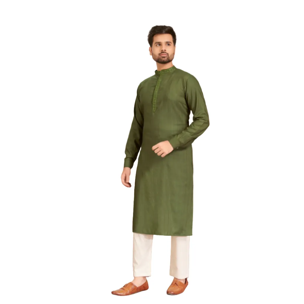 Men's Cotton Silk Plain Long Kurta Pajama