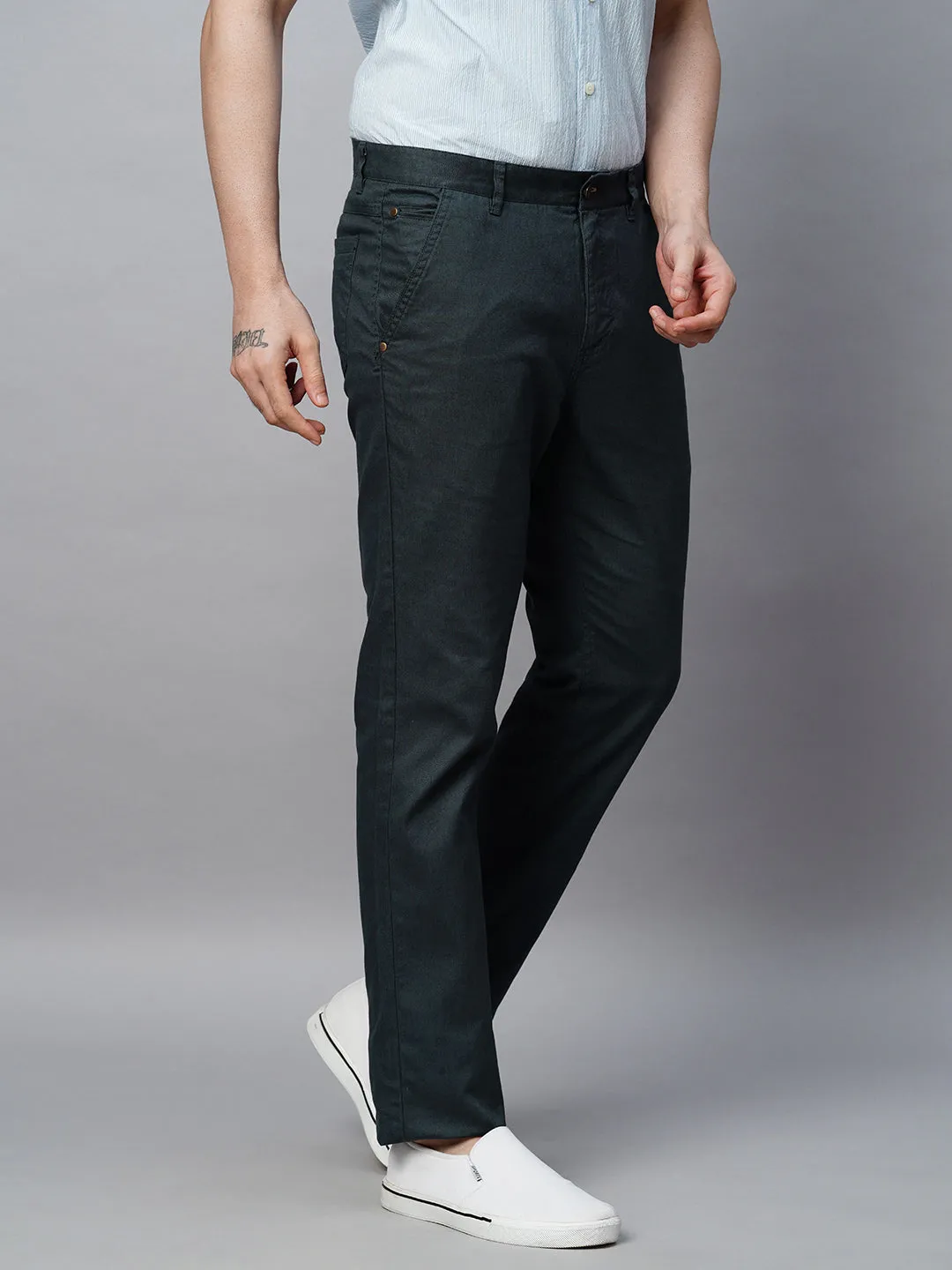 Men's Dk Blue Cotton Lycra  Slim Fit Pant