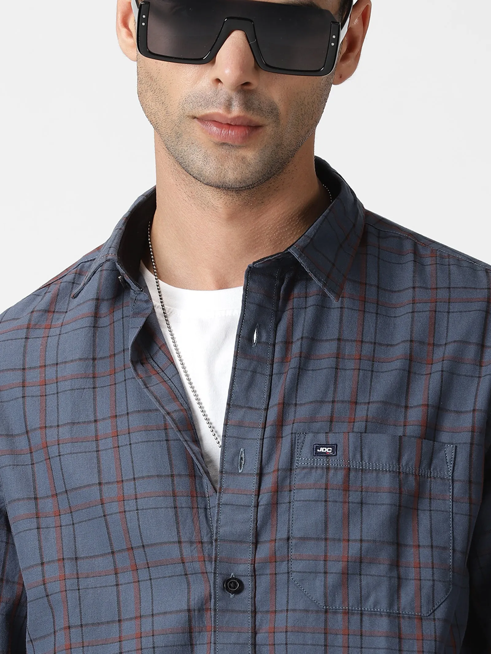 MEN'S DK GREY CHECKS SLIM FIT SHIRT