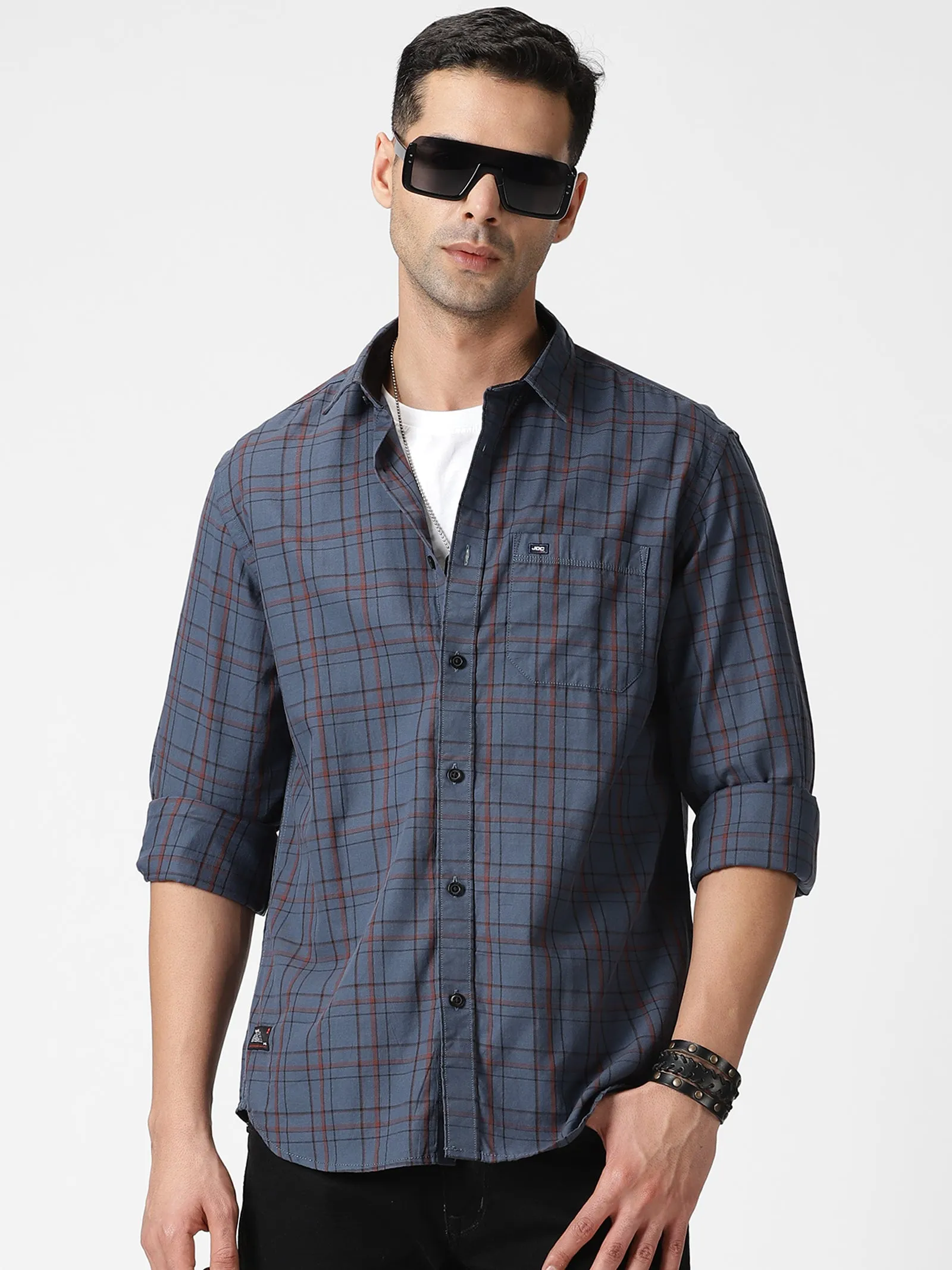 MEN'S DK GREY CHECKS SLIM FIT SHIRT