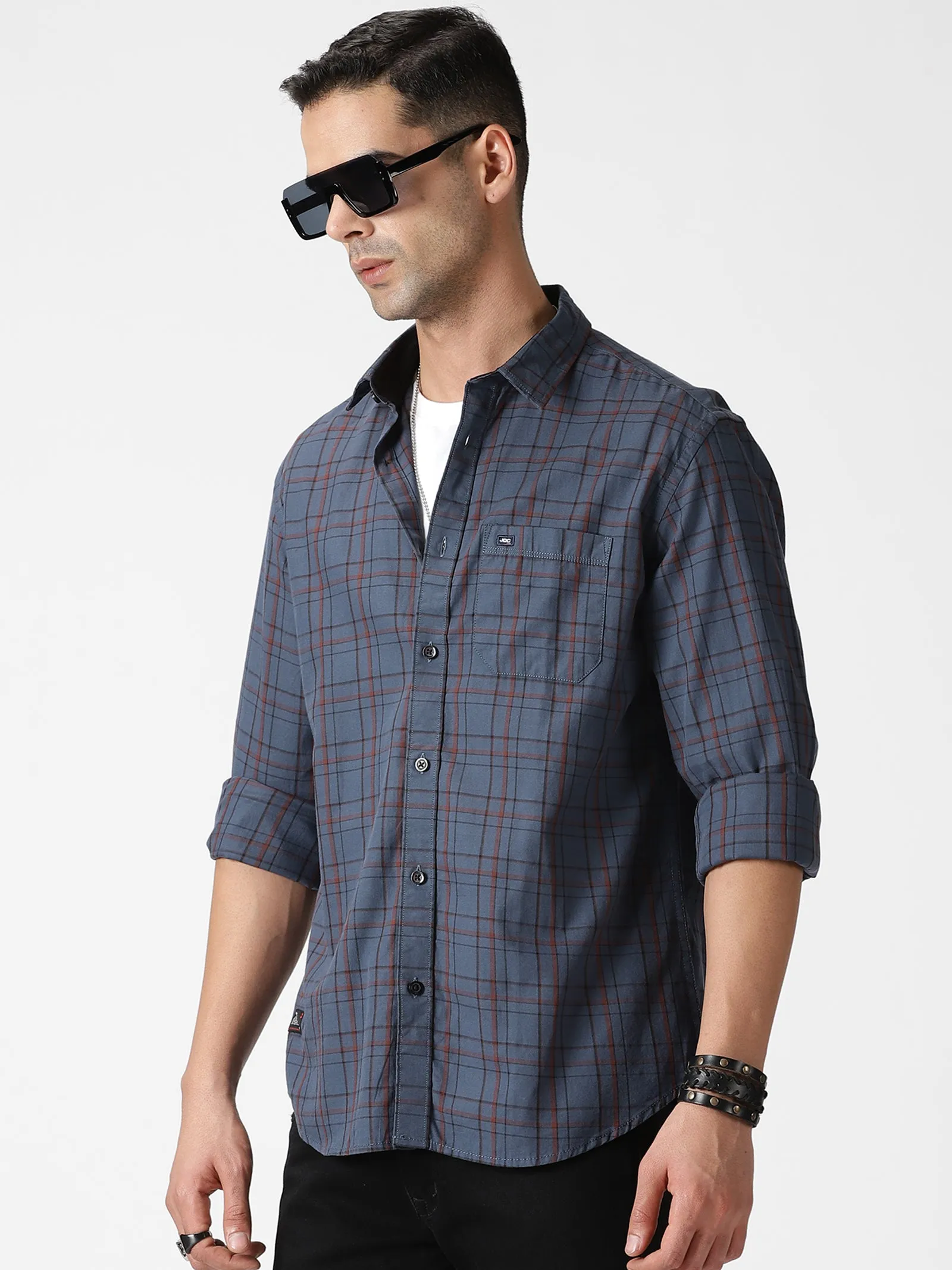 MEN'S DK GREY CHECKS SLIM FIT SHIRT