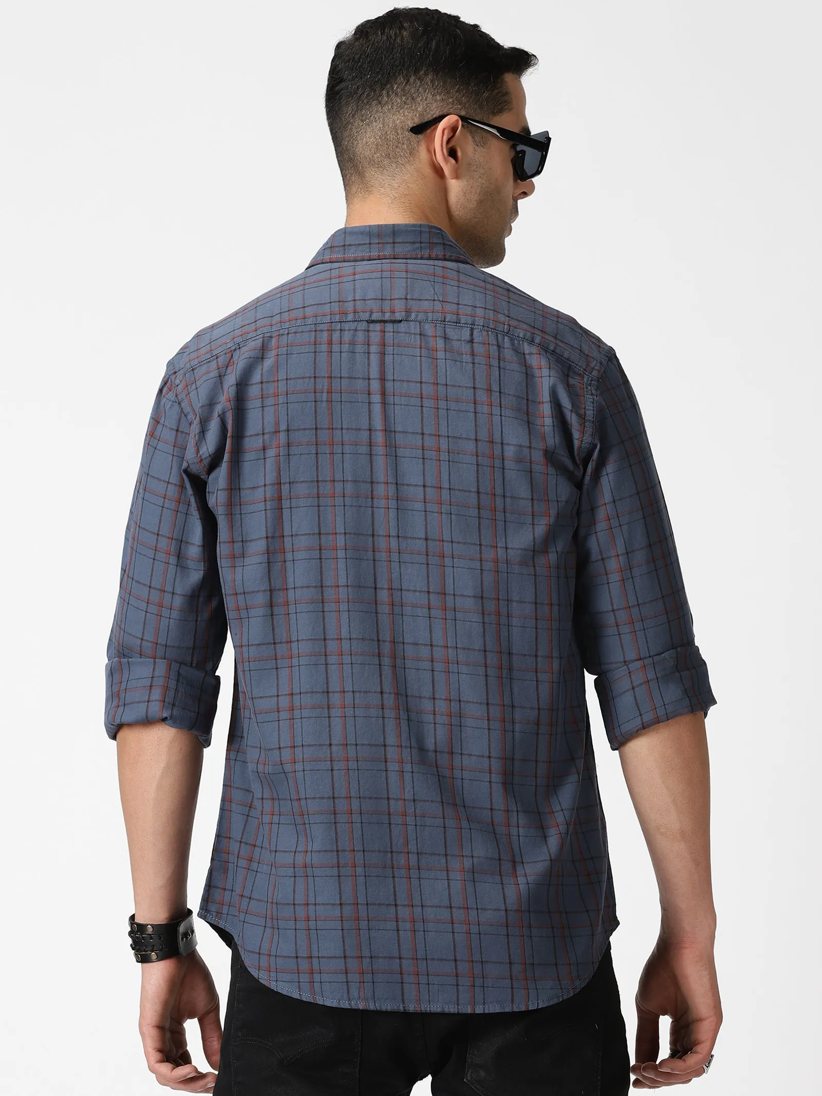 MEN'S DK GREY CHECKS SLIM FIT SHIRT