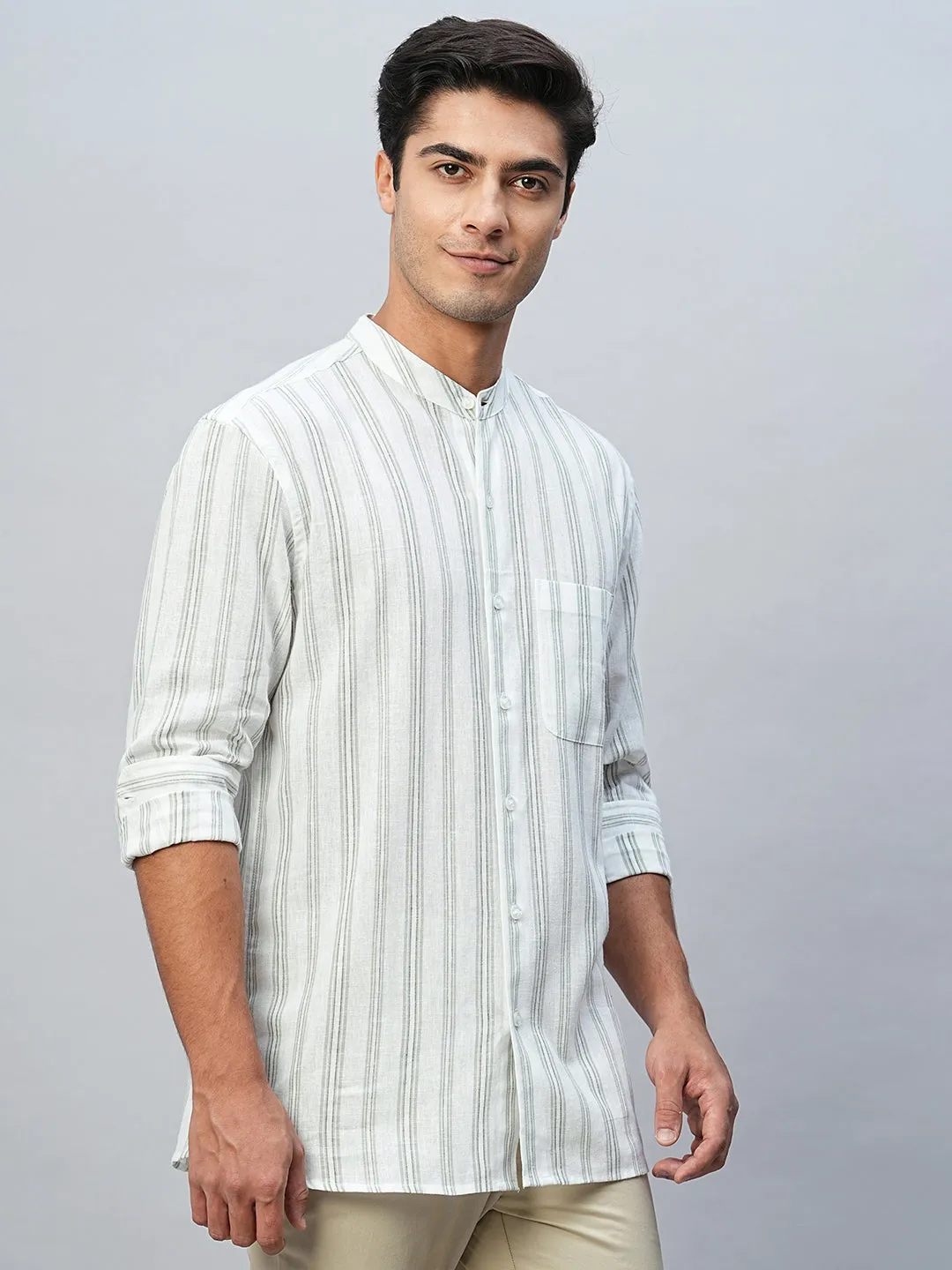 Men's Green Cotton Linen Regular Fit Shirt