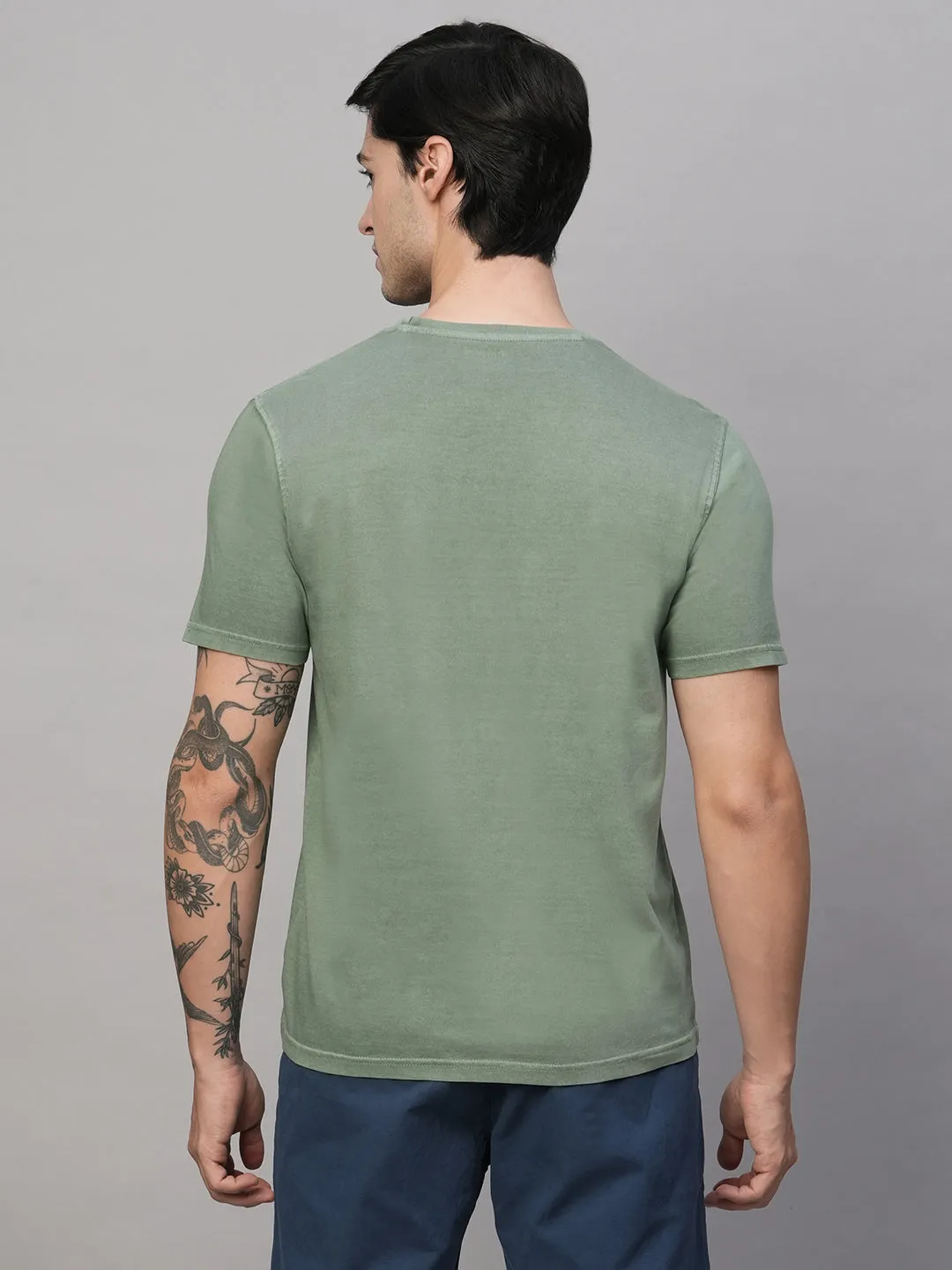 Men's Green Cotton Regular Fit Tshirt