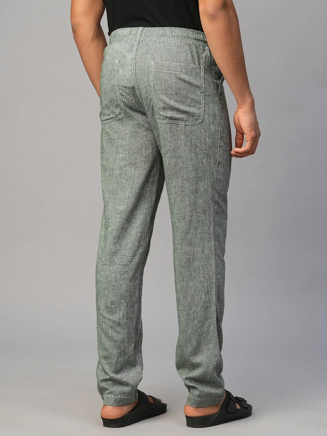 Men's Green Linen Viscose Regular Fit Pant