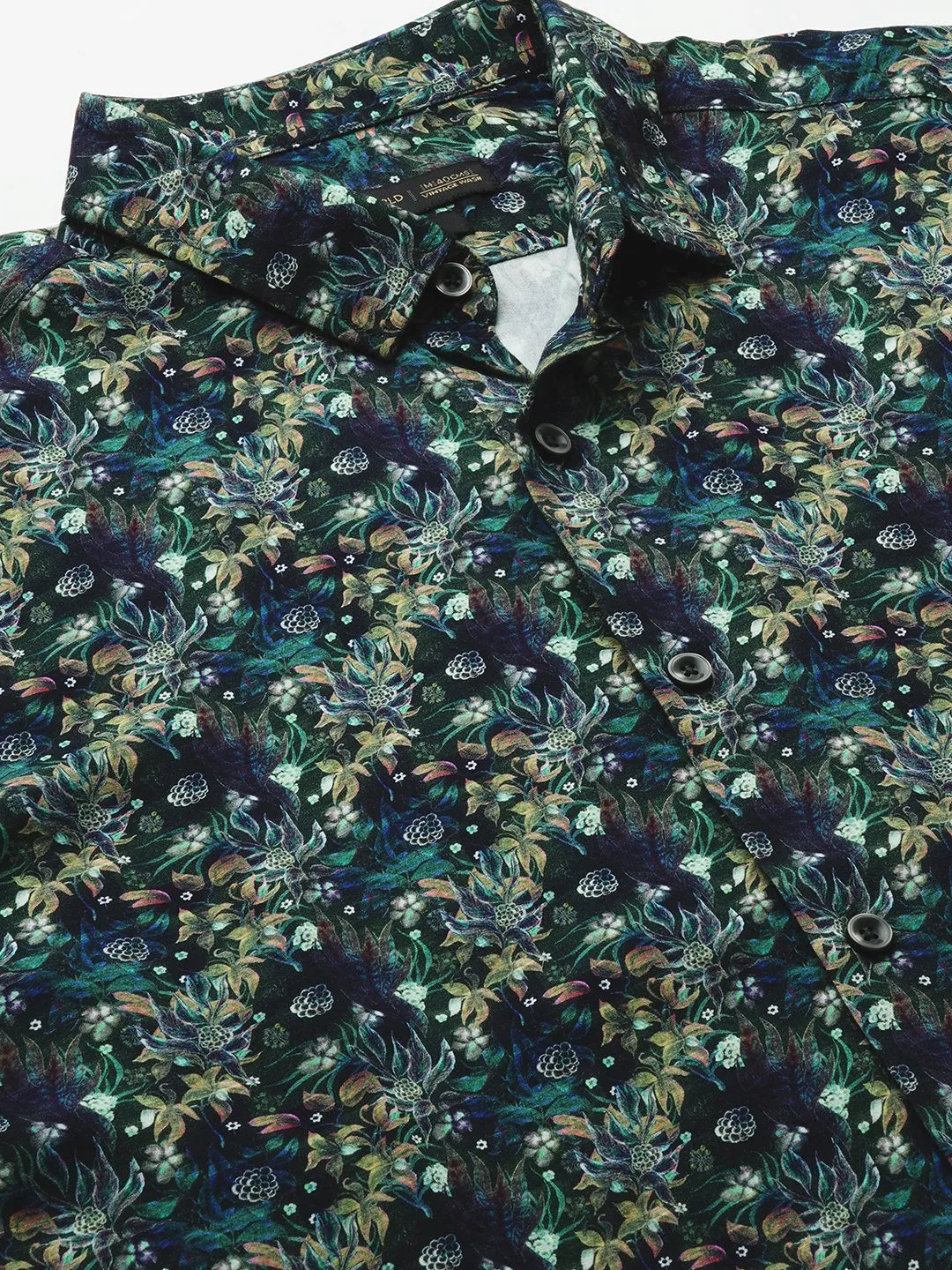 Men's Green Viscose Slim Fit Printed Shirt