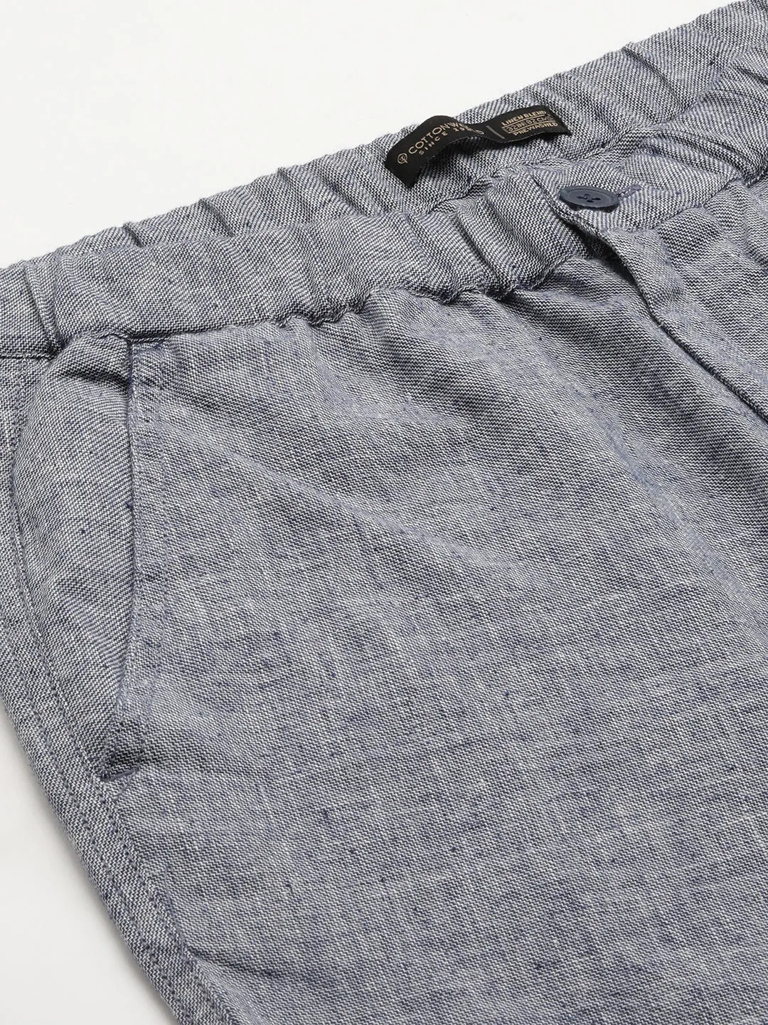 Men's Grey Cotton Linen Regular Fit Draw String Pant