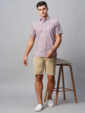 Men's Grey Cotton Regular Fit Printed Shirt