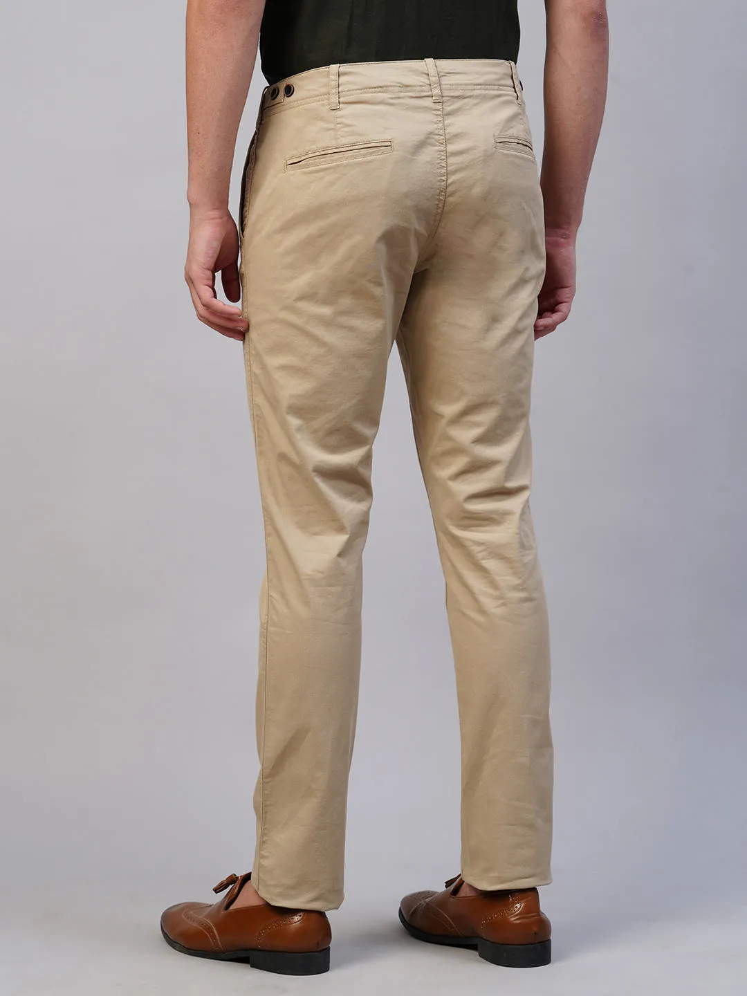 Men's Khaki Cotton Lycra Slim Fit Pant