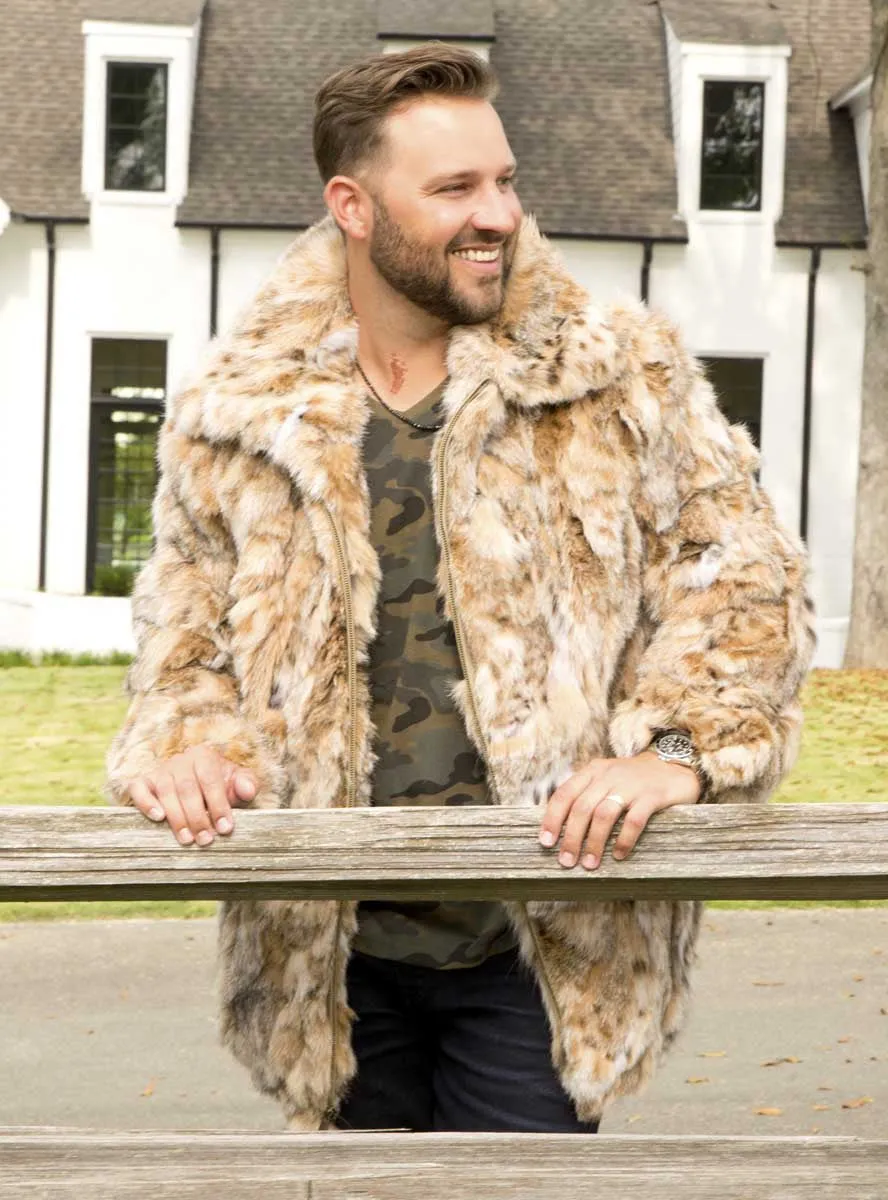 Men's Lynx Bobcat Fur Bomber Jacket