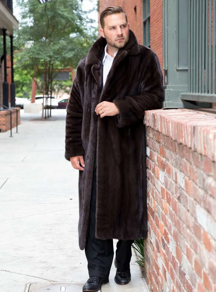 Men's Mink Fur Coat with Notched Collar & Back Split