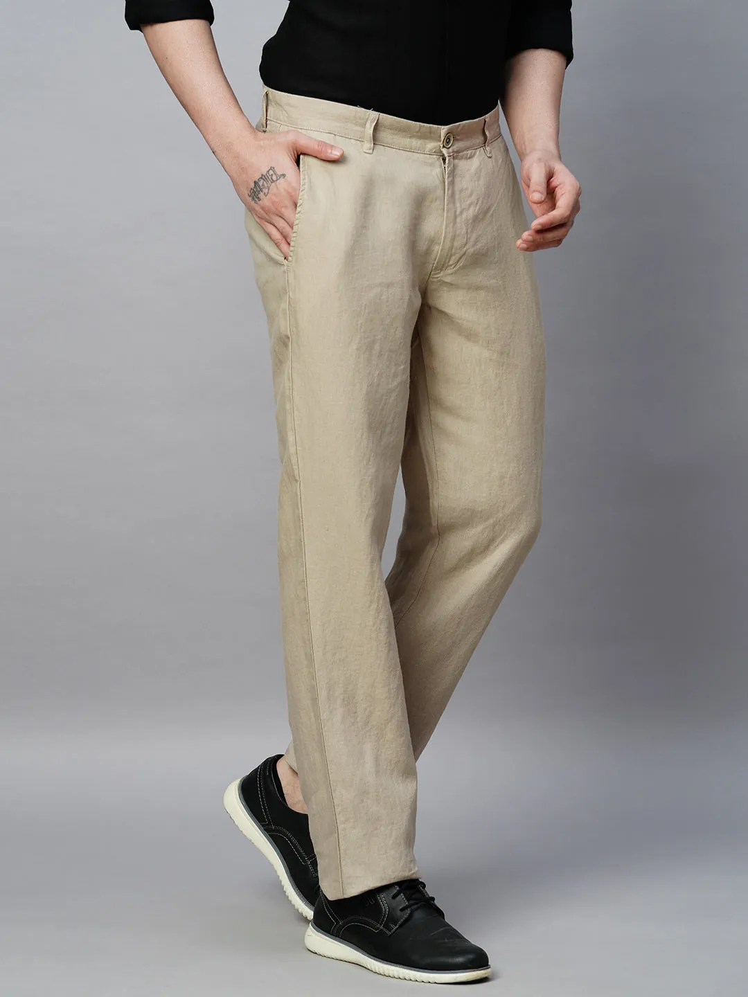 Men's Natural 100% Linen Regular Fit Pant