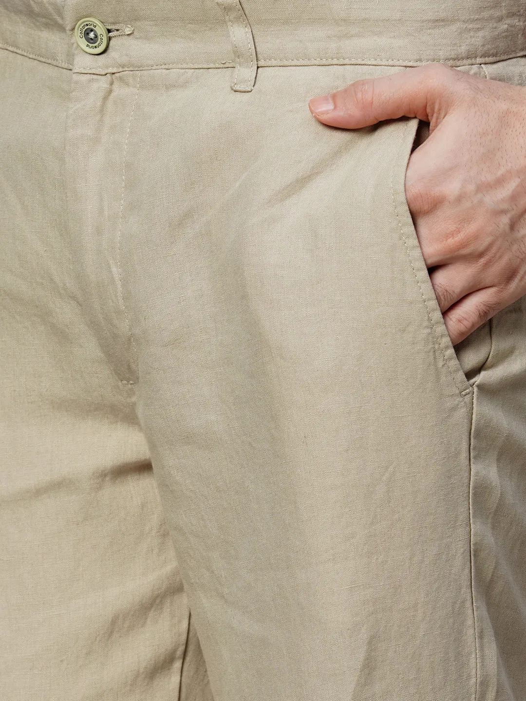 Men's Natural 100% Linen Regular Fit Pant