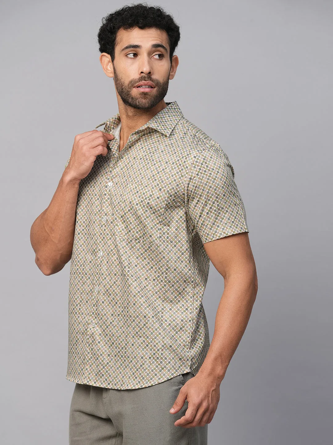 Men's Natural Cotton Regular Fit Printed Shirt